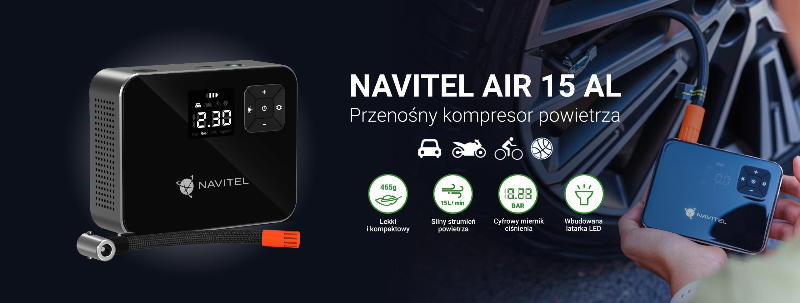 NAVITEL AIR 15 AL – ultrawydajny kompresor powietrza o uniwersalnym zastosowaniu