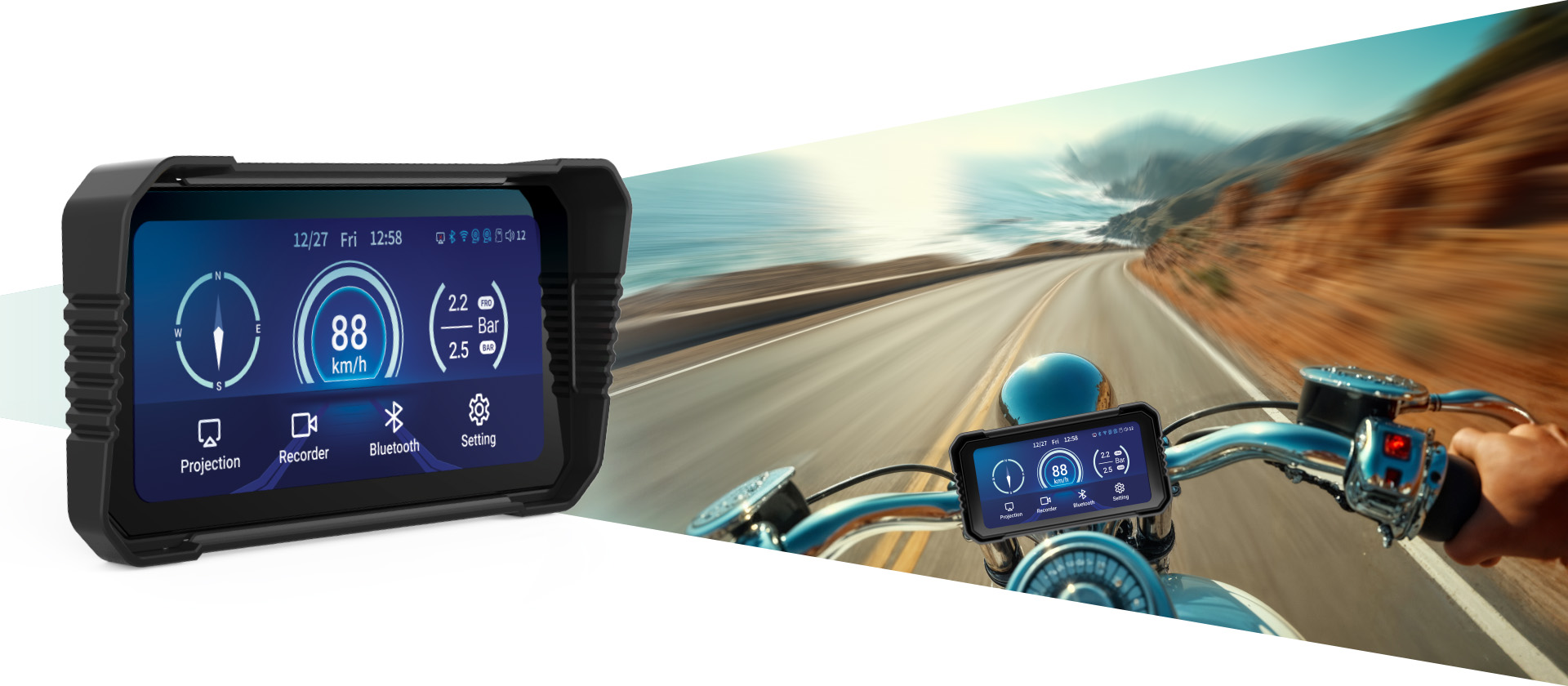 Navitel Dual dash Cam and Smart Moto device (Carplay, Android Auto) | Dual dash Cam and Smart Moto device (Carplay, Android Auto) | Wi-Fi aprašymas - Prekės nuotrauka
